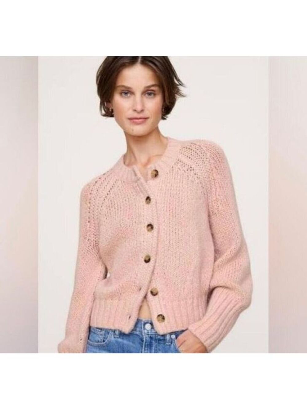 Banana Republic Cotton-Alpaca-Merino Raglan Cardigan Dusty Rose Pink